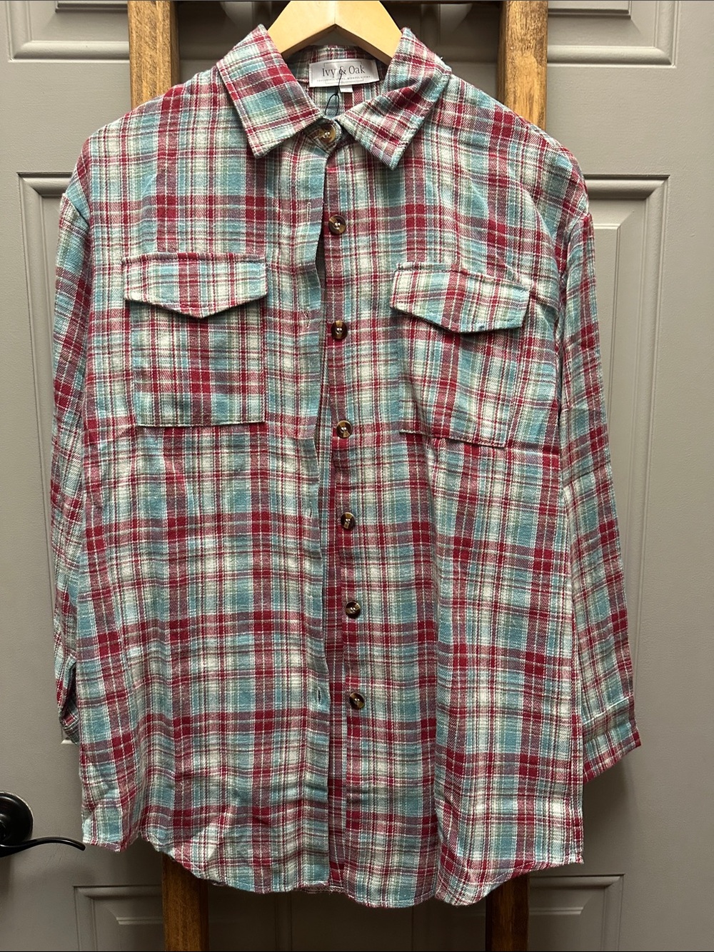 Ivory & Red Plaid Button-Down Shirt